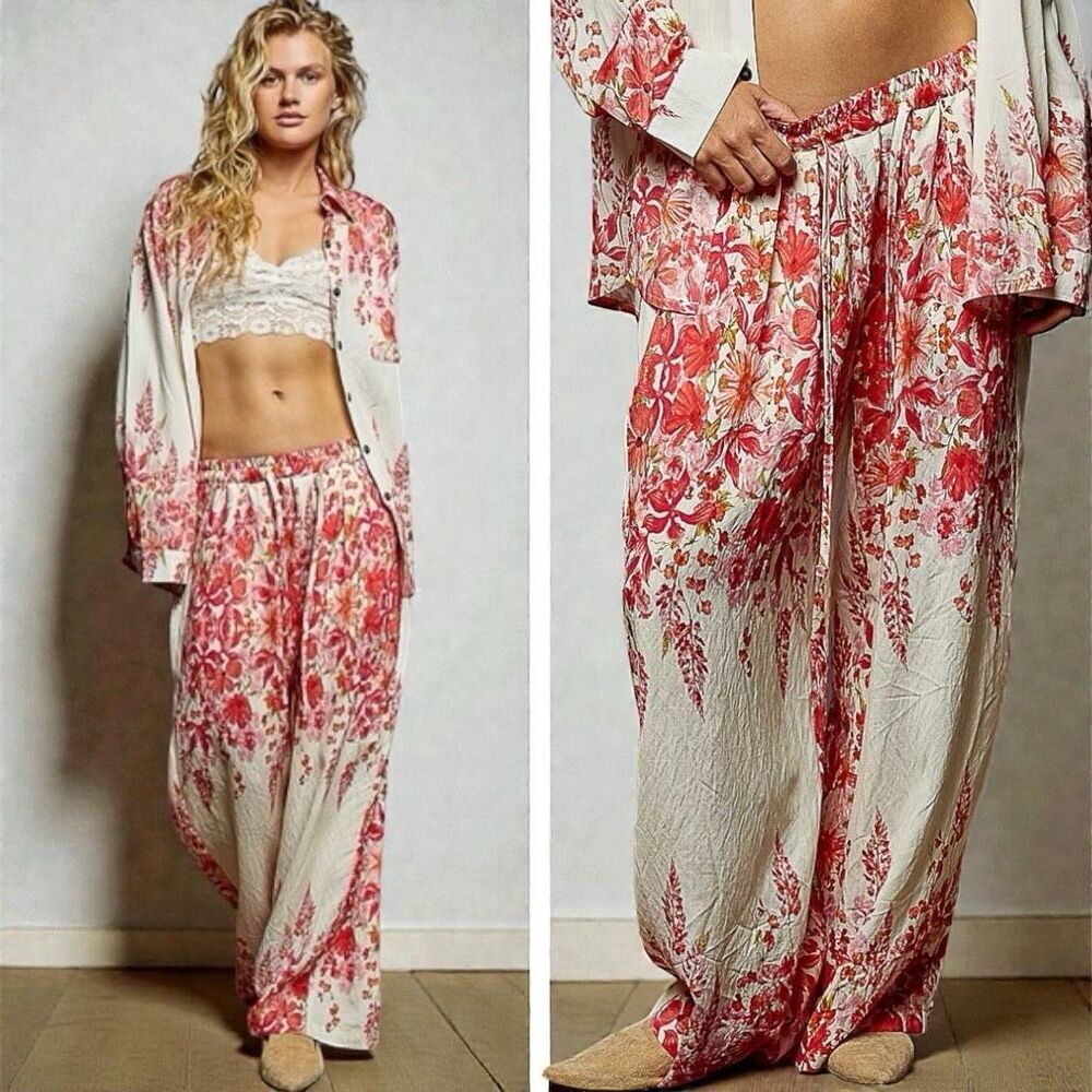 POL Boho Floral Wide Leg Pants • Flowy Lounge Resort Style • NWT